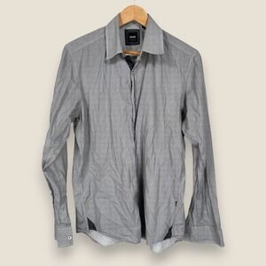 Hugo Boss Obert Regular Fit Long Sleeve Button Shirt Men Medium Gray Geometric